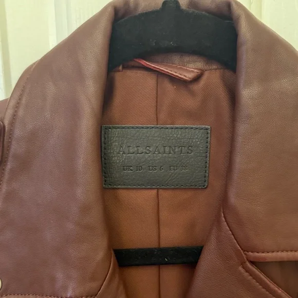 All Saints Red Burgundy Leather Jacket - Picture 7 of 8